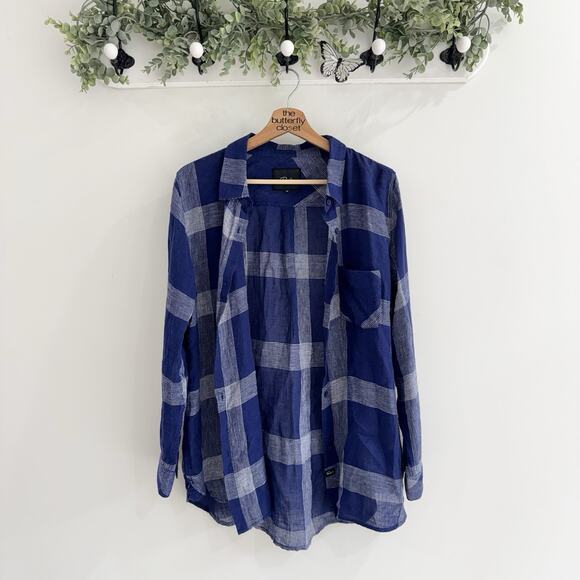 Rails Linen Blue Plaid Button Down Shirt Medium 13-3021 - Picture 1 of 5